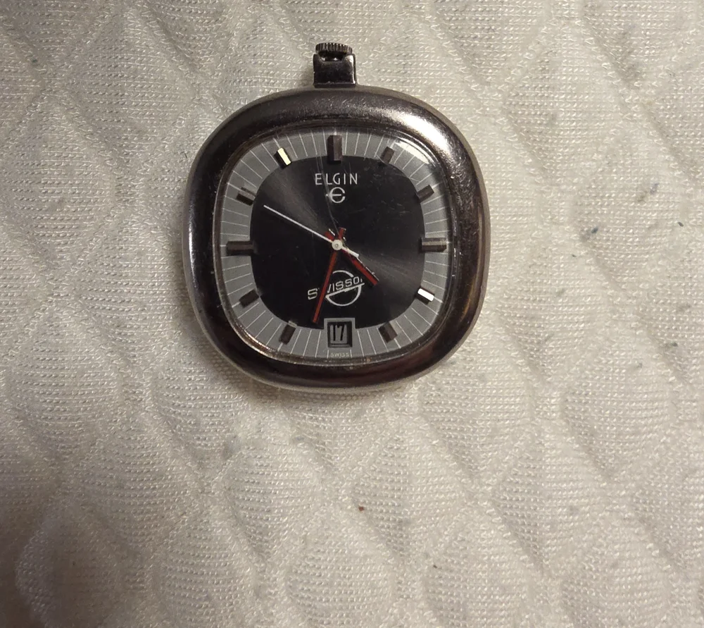 Elgin Swiss Pocket Watch Face - Black & Silver Dial